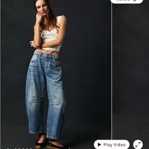 Free People 29 We The Free Good Luck Mid Rise Barrel Jean Medium Blue